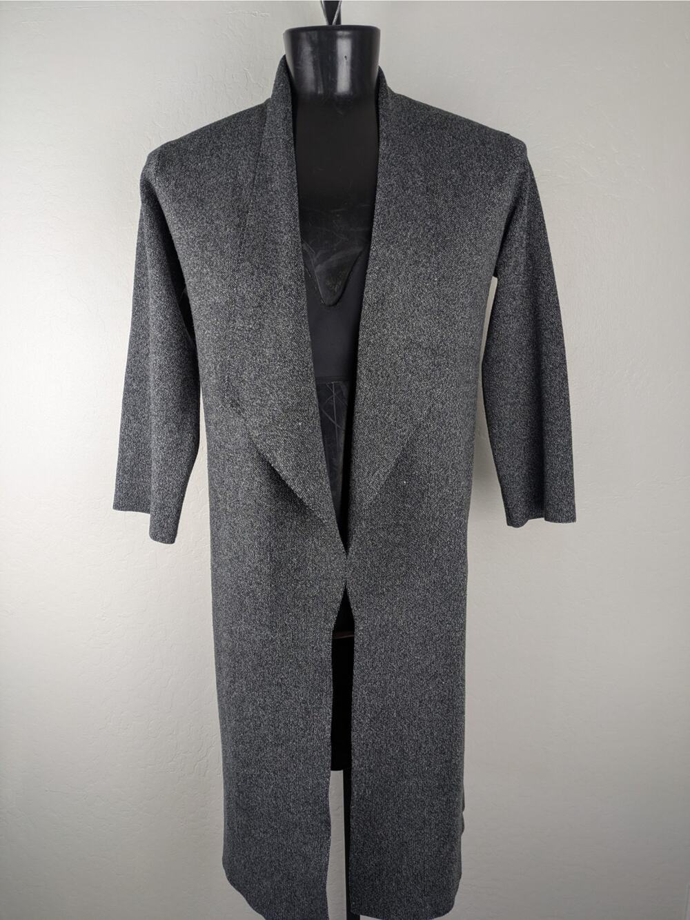 NWOT Zara Knit Open Front Long Cardigan Sweater black white speckle